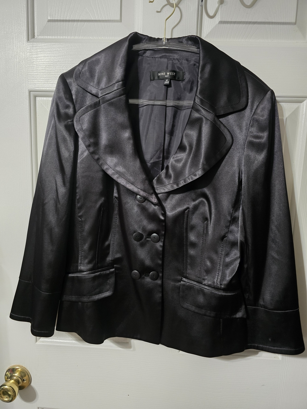 Nine West Black Satin Double-Breasted Blazer